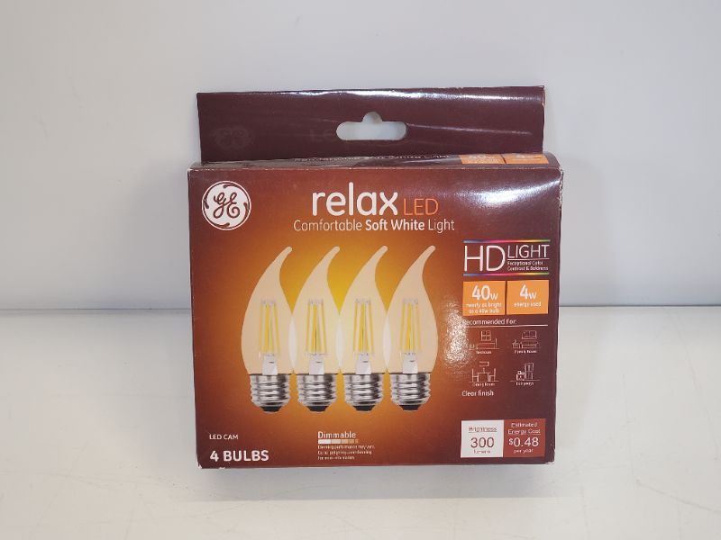 Photo 2 of GE Relax LED Light Bulbs, 40 Watt Eqv, Soft White HD Light, Decorative Bulbs, Medium Base -  4 Bulbs