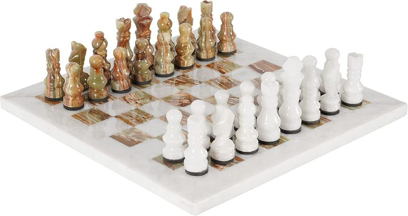 Photo 1 of RADICAL n Handmade White and Green Onyx Weighted Full Chess Game Set Staunton and Ambassador Gift Style Marble Tournament Chess Sets for Adults