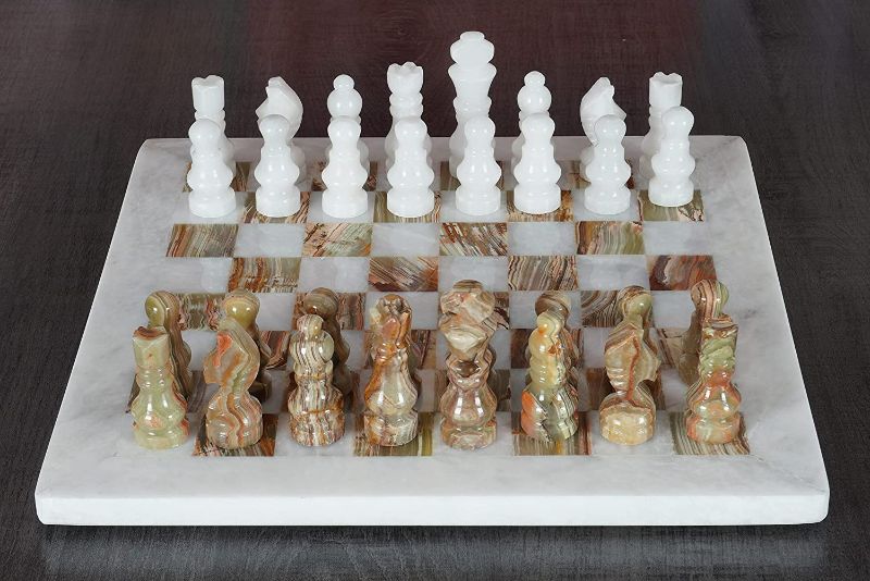 Photo 2 of RADICAL n Handmade White and Green Onyx Weighted Full Chess Game Set Staunton and Ambassador Gift Style Marble Tournament Chess Sets for Adults
