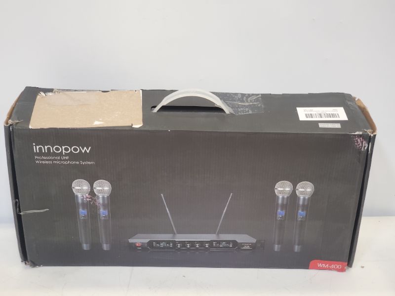 Photo 3 of innopow 4-Channel Wireless Microphone System, Quad UHF Metal Cordless Mic, 4 Handheld Mics, Long Distance150-200Ft, Fixed Frequency, 16 Hours Use for Karaoke Singing, Church - MODEL: WM-400