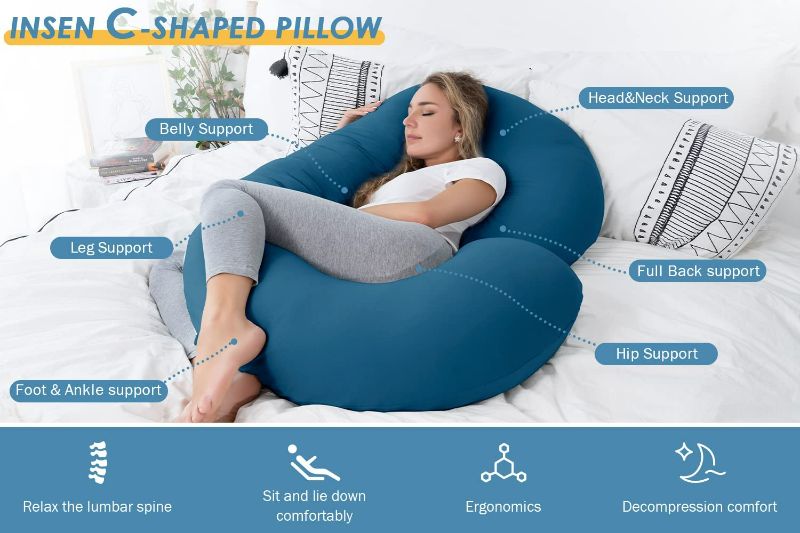 Photo 2 of INSEN Pregnancy Body Pillow with Jersey Cover,C Shaped Full Body Pillow for Pregnant Women - Color: Blue Jersey
