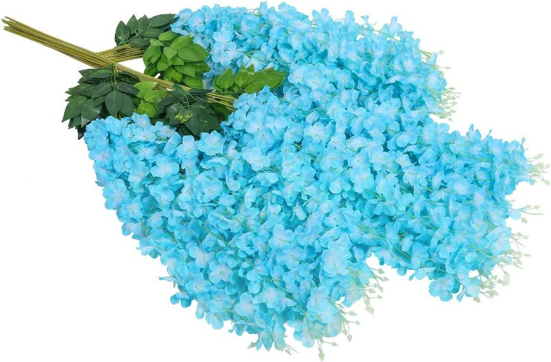 Photo 2 of Pauwer Wisteria Hanging Flowers 24 Pack Fake Flower Garland Artificial Wisteria Vines Rattan Silk Flower String Wedding Party Home Decorations, Blue
