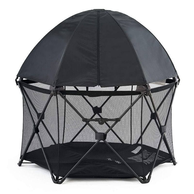 Photo 1 of Pamo Babe 6-Panel Portable & Foldable Baby Playpen for Toddlers, Outdoor Travel Playard for Baby with Canopy (Black) - MODEL- P006B 