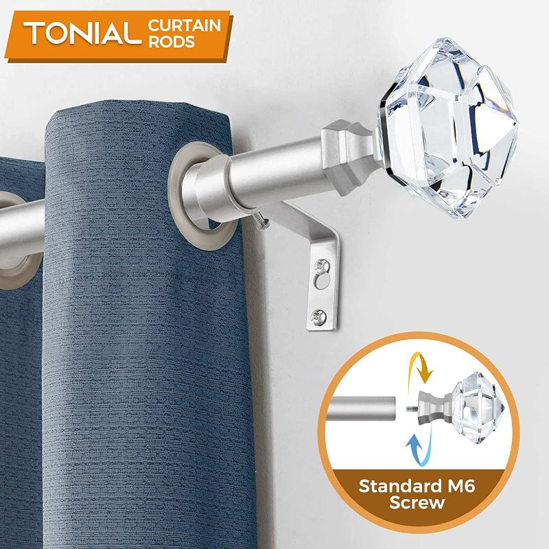 Photo 2 of TONIAL Curtain Rods 32 to 86 Inch(2.6-7.2ft), Telescoping Splicing 3/4 Single Rods for Windows 54 to 82 Inch(4.5-6.8ft) Decorative Drapery Rod with Acrylic Diamond Finial, Nickel