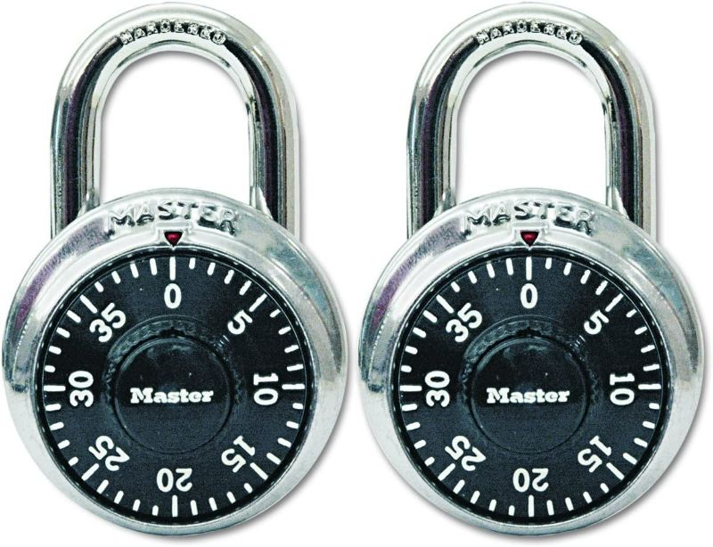 Photo 1 of 2pc - Master Lock Combination Lock Stainless Steel, 1 7/8" Wide, Black Dial