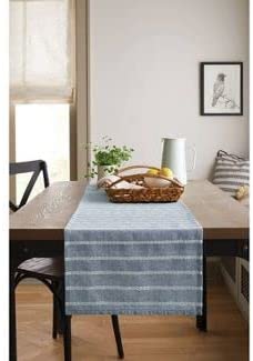 Photo 1 of Hearth & Hand with Magnolia - Dobby Woven Rib Stripe Table Runner Faded Blue/White -  14 inches x72 inches