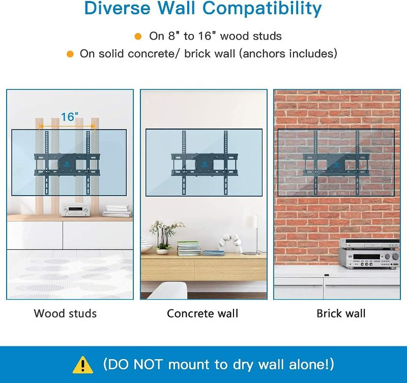 Photo 2 of Full Motion TV Wall Mount for Most 26-55 Inch TVs, Max VESA 400x400mm, PILFK1-24 Large Full TV Monitor Wall Mount for Most 37-70 Inch TVs Holds up to 132LBS
Model: PIMF4