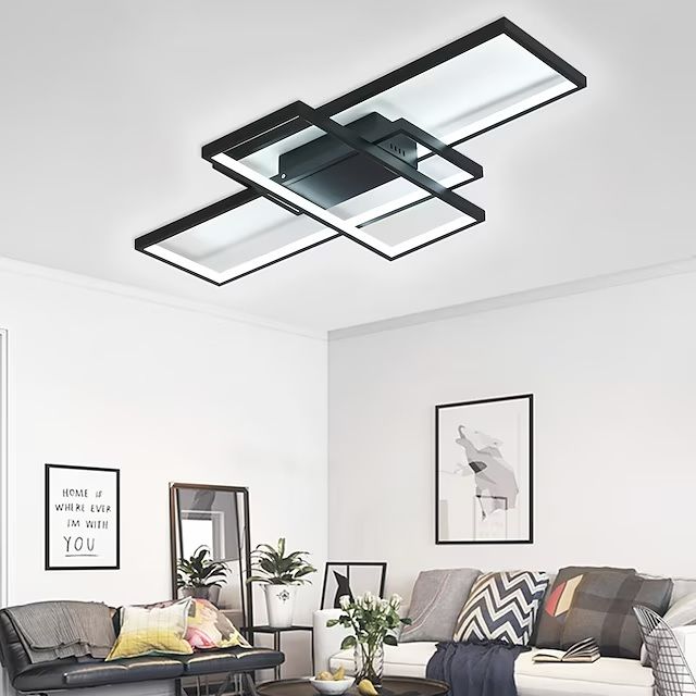 Photo 1 of 90cm LED Ceiling Lights 3-Light Linear Flush Mount Ambient Light Dimmable Painted Finishes Metal Aluminum Geometric Pattern Modern Simple ONLY DIMMABLE WITH REMOTE CONTROL (Black)