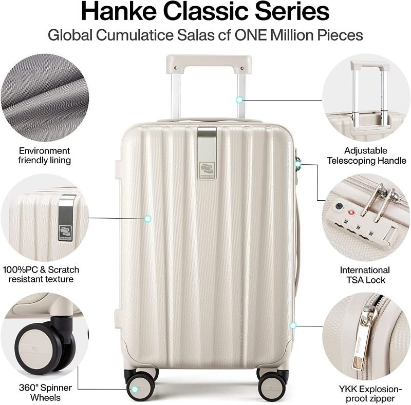 Photo 2 of Hanke Upgrade Carry On Luggage Airline Approved, 20'' Lightweight Hardside Suitcase PC Hardshell Luggage with Spinner Wheels & TSA Lock,Carry-On 20-Inch(Ivory White)