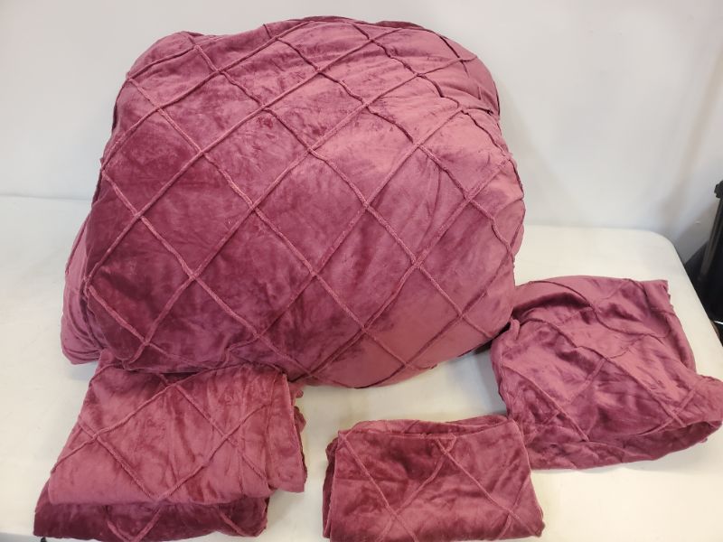 Photo 5 of PHF Pleated Velvet Comforter duvet Set King, 7 PCS Ultra Soft Warm Comforter Set for Fall and Winter, Cozy Flannel Velour Bed in A Bag, Include Comforter, Pillow Shams and Euro Shams, Wine Red