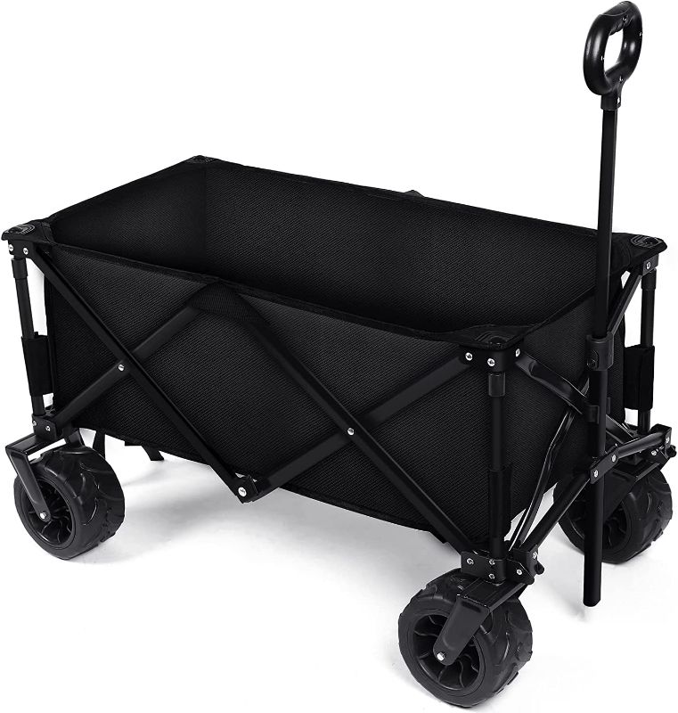 Photo 1 of Collapsible Folding Wagon Cart, Heavy Duty Beach Wagon Cart, Utility Garden Wagon with All Terrain Wheels & Adjustable Handle for Outdoor Camping Picnic - 37.4"D x 22"W x 21.7"H
