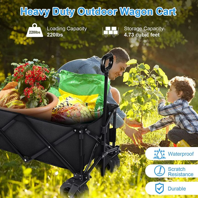 Photo 2 of Collapsible Folding Wagon Cart, Heavy Duty Beach Wagon Cart, Utility Garden Wagon with All Terrain Wheels & Adjustable Handle for Outdoor Camping Picnic - 37.4"D x 22"W x 21.7"H