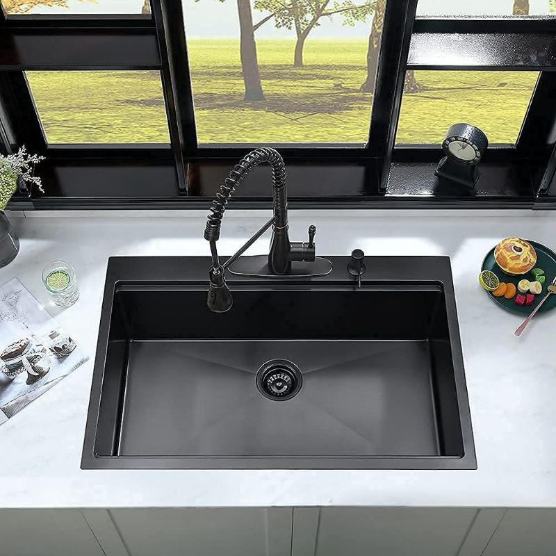 Photo 1 of Quartz Star Granite & Quartz Kitchen Sink with cutting board and drying rack -  black - ( 33 X 22 X 10 INCH )