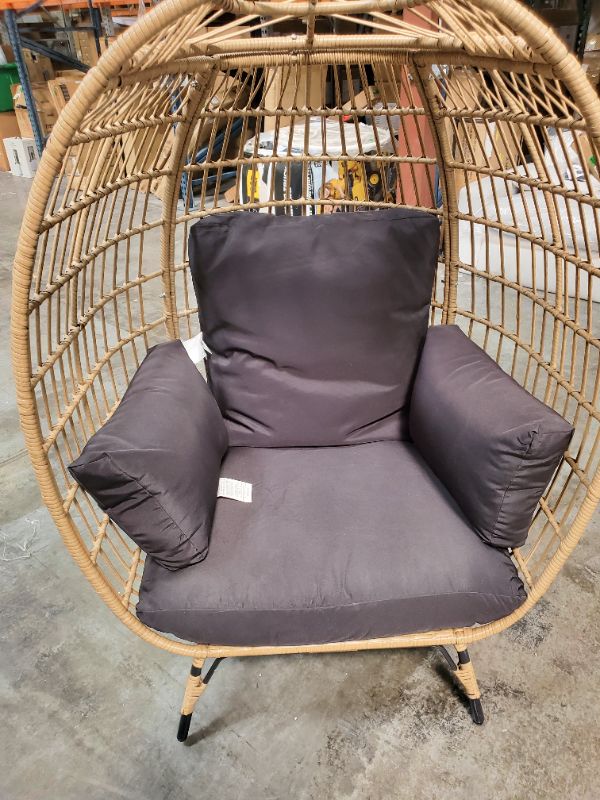 Photo 4 of Best Choice Products Wicker Egg Chair Oversized Indoor Outdoor Patio Lounger w/ Steel Frame, 440lb Capacity - BLACK 