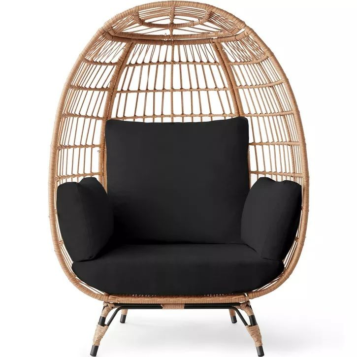 Photo 1 of Best Choice Products Wicker Egg Chair Oversized Indoor Outdoor Patio Lounger w/ Steel Frame, 440lb Capacity - BLACK 