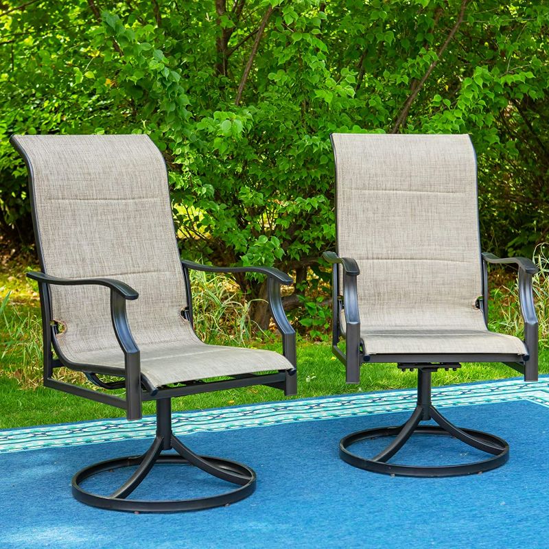 Photo 1 of PHI VILLA Swivel Patio Dining Chair with 42" High Back, Padded Textilene Deep Seating Outdoor Chairs with Armrest & E-Coating Frame, All Weather-Resistant for Deck Lawn Garden, Set of 2