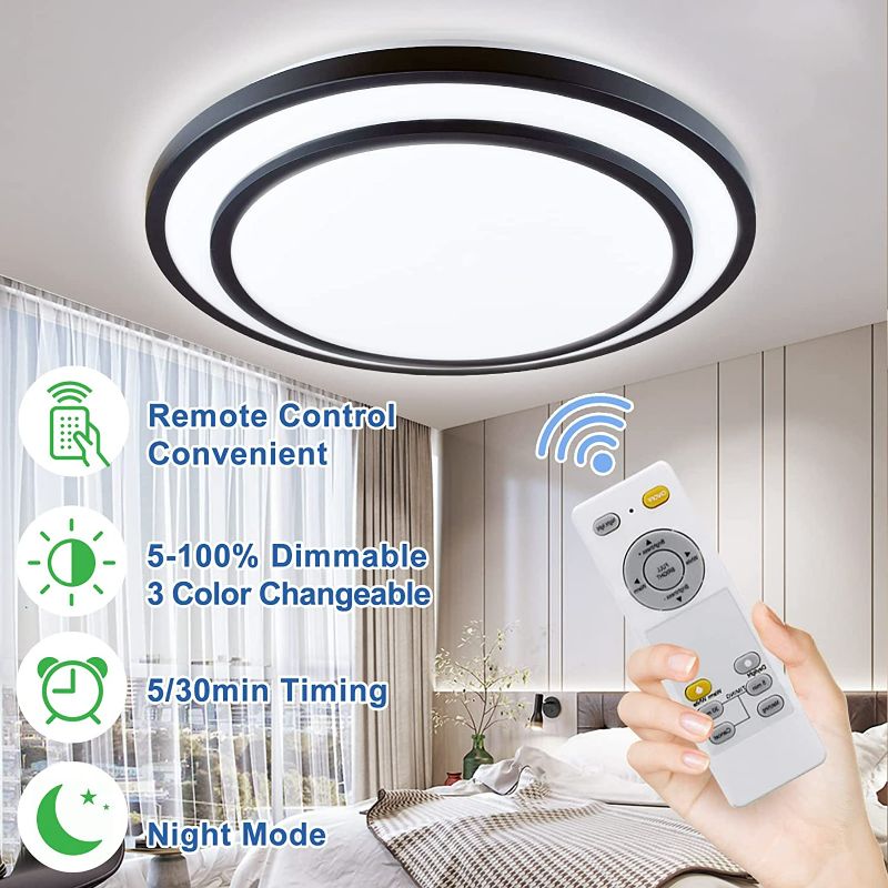 Photo 3 of DLLT 48W Dimmable LED Ceiling Light Fixture Flush Surface Mount, 20 Inch Round Remote Control Lighting, 3 Light Color Changeable for Dining Room, Living Room, Bedroom, Office, Hotel