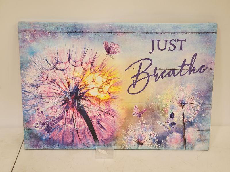 Photo 2 of SEEQOCO Just Breathe Canvas Wall Art Purple Dandelion Wall Decor Motivational Quotes Modern Artwork Home Decor Framed Ready To Hang For Bathroom Bedroom Living Room Office 16x24 Inch Purple Dandelion 