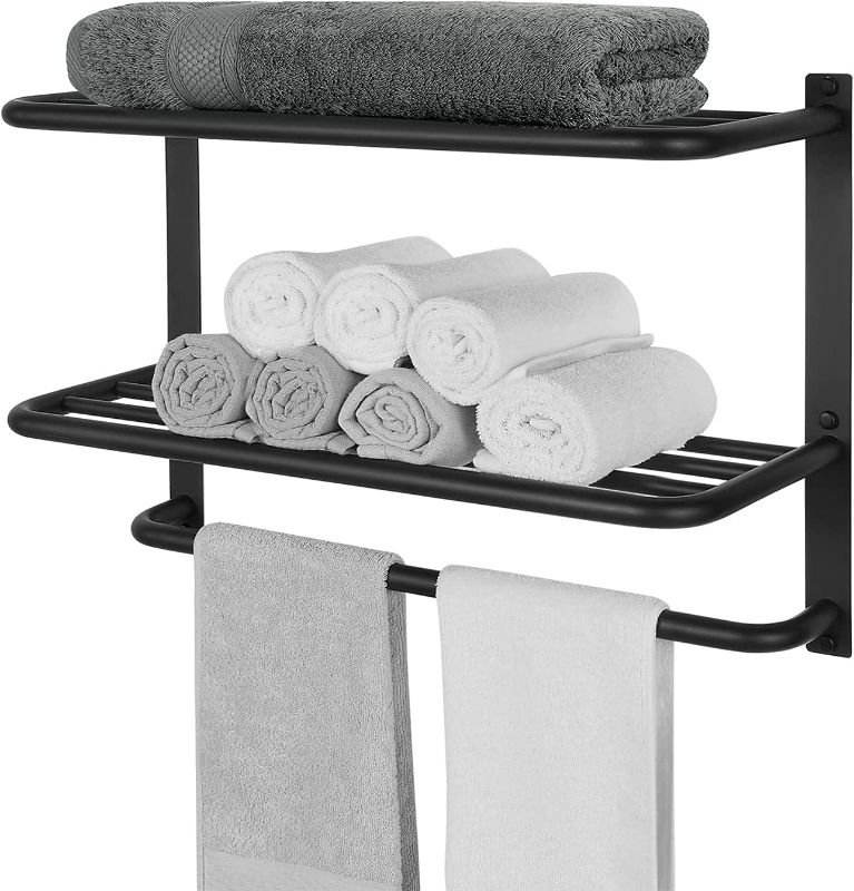 Photo 1 of Bathroom Towel Rack with Tower Bars - SUS 304 Stainless Steel Lavatory Bath Towel Shelf Wall Mount Towel Holder Polished Surface Finish, 22 Inch, 3-Tier, Black