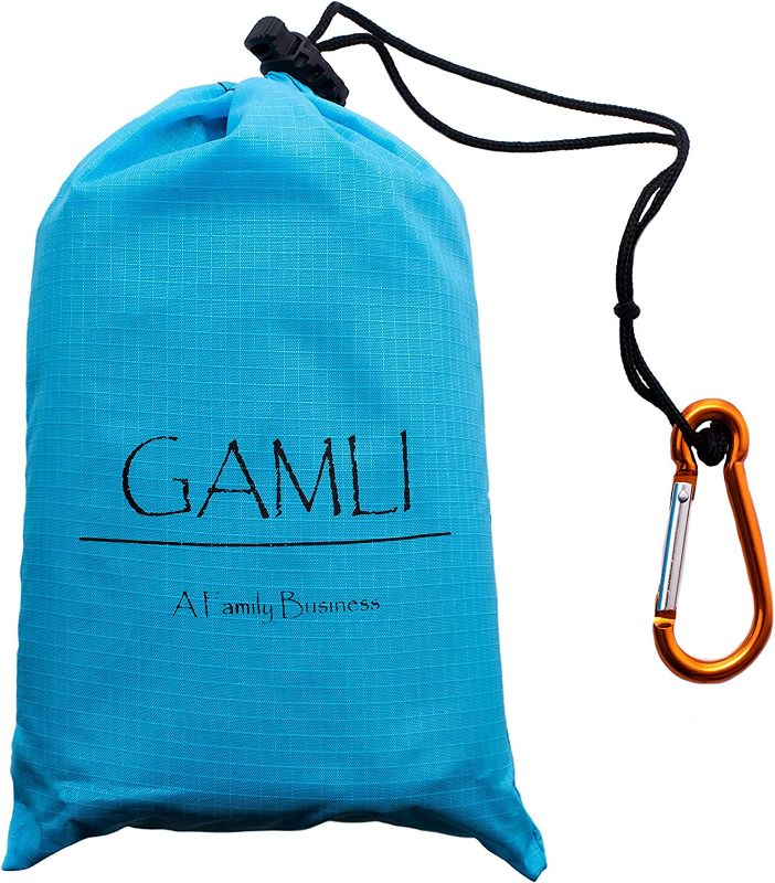 Photo 1 of GAMLI Pocket Blanket for Beach Festival - Camping Hiking Compact Size 55'x60' Fit 4 People - Sand and Waterproof Puncture Resistance with Corner Pocket, Loops, 4 Stakes, Secure Pocket with Zipper