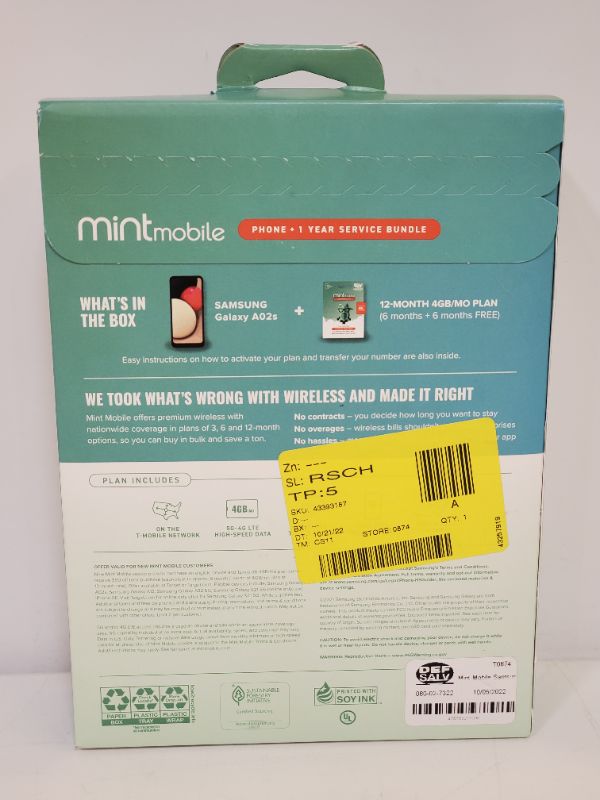 Photo 3 of ***Mint Mobile*** Samsung A02s Cellphone with 1-Year Service SIM Bundle - Black 