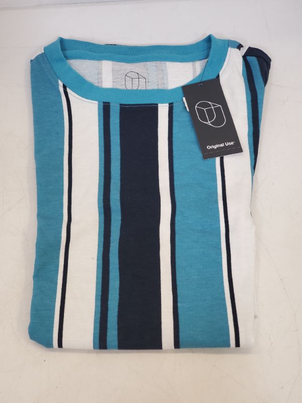 Photo 2 of Original Men's T Shirt - White, Blue, Black Stripe - size xs