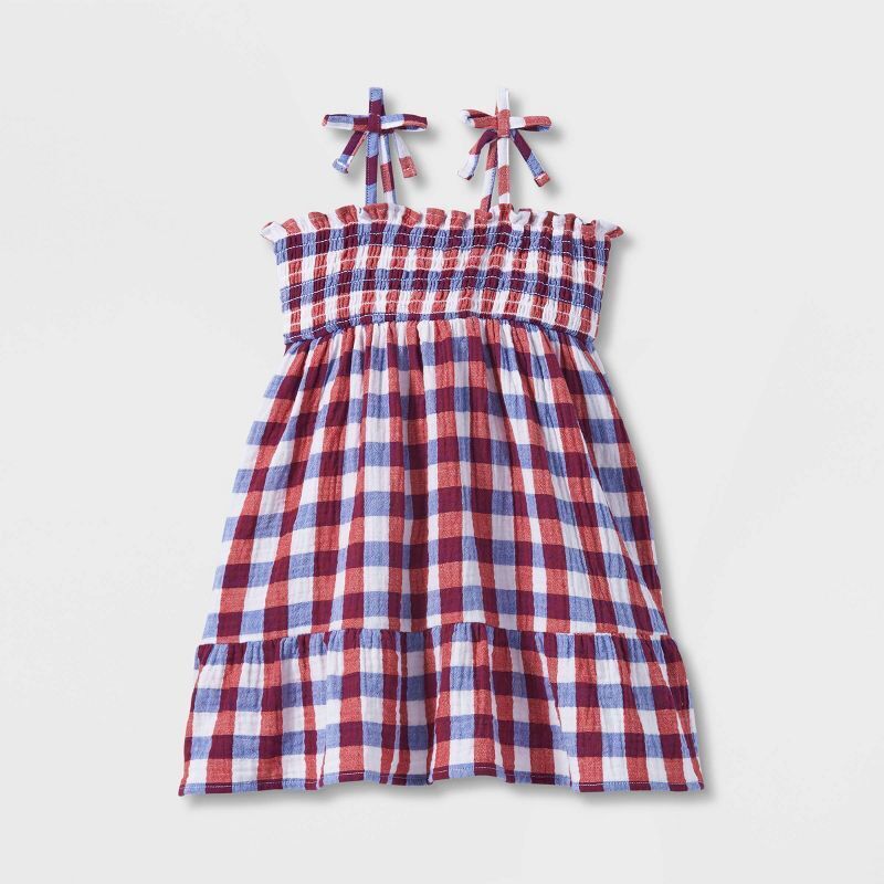 Photo 1 of  Cat & Jack  - Toddler Girls Plaid Smocked Tank Top Dress - Red,White, and Blue- size 12m 