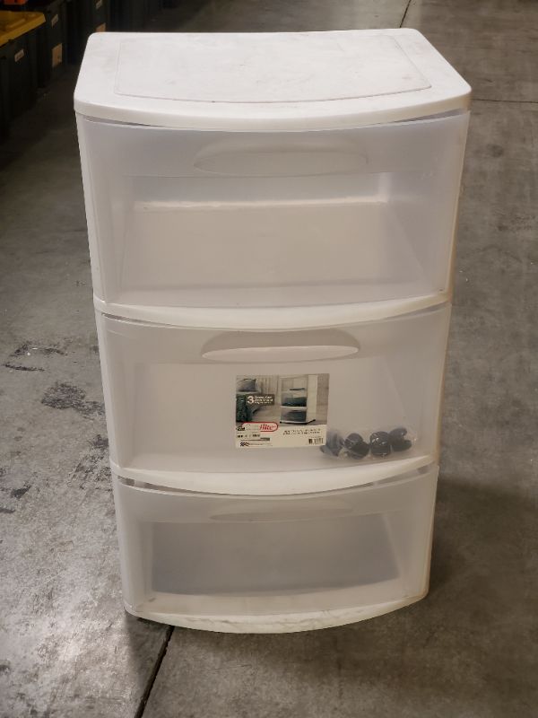 Photo 2 of Sterilite Three Drawer Wide Cart with Clear Drawers