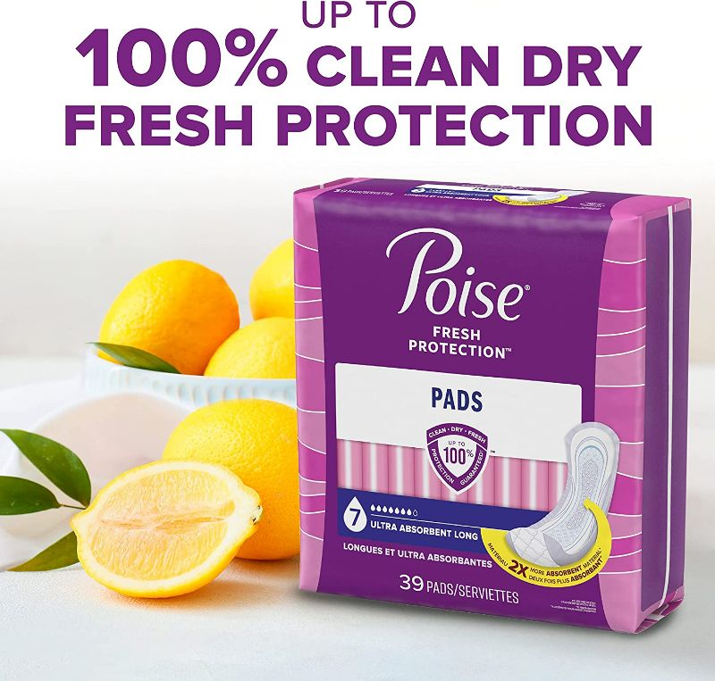Photo 1 of Poise Incontinence Pads & Postpartum Incontinence Pads, 7 Drop Ultra Absorbency, Long Length, 39 Count