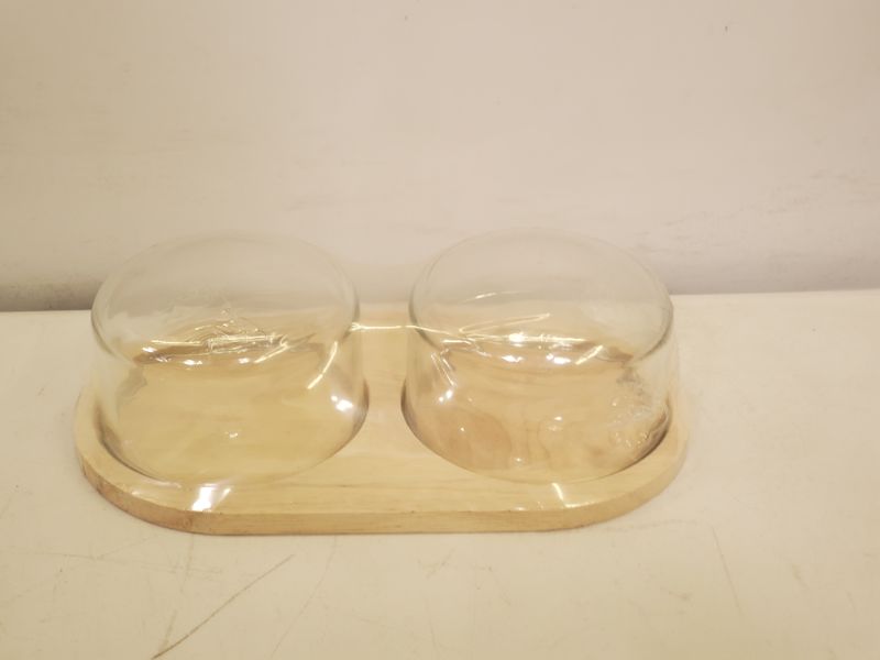 Photo 2 of New Mini Cloche Appetizer Tray on Glass, Wood 8” X 2.5”