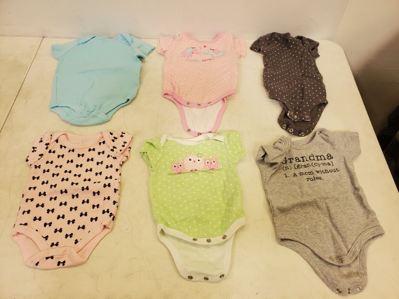 Photo 1 of 6 PIECE BABY ONESIES LOT  - CLOTHING SIZE VARIES (3M-9M)