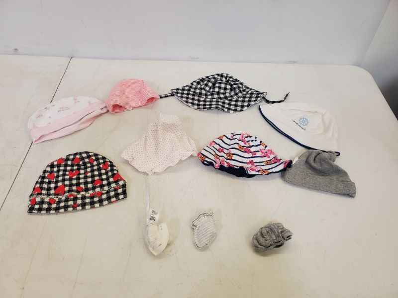Photo 1 of 11 PIECE BABY ACCESSORIES - BABY HATS - BABY GLOVES- ***USED*** SIZE VARIES