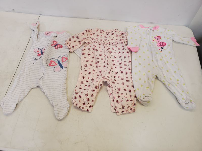 Photo 1 of 3 PIECE BABY GIRL ONESIES SLEEPERS-  CLOTHING SIZE VARIES (3M-9M)