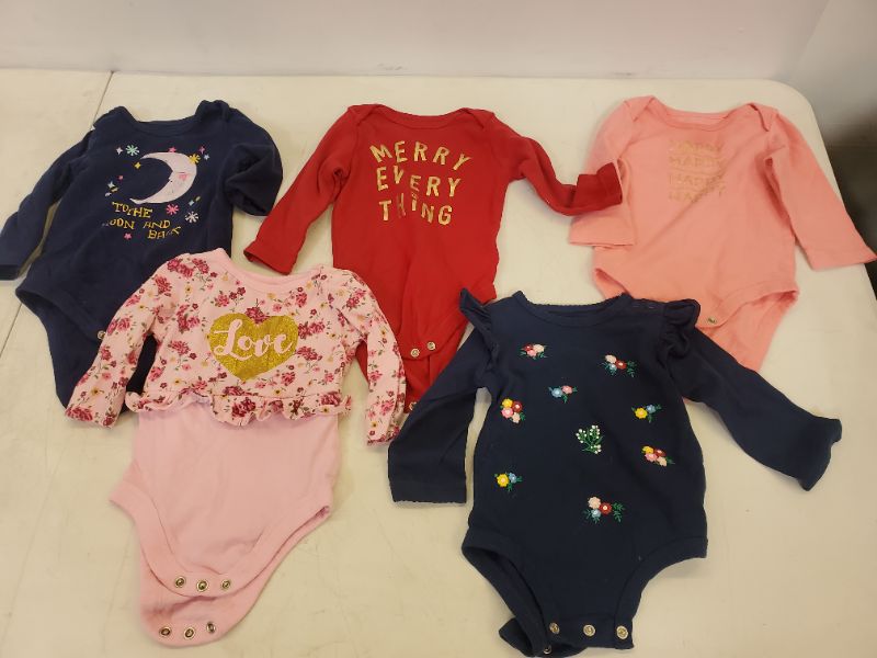 Photo 1 of 5 PIECE  BABY GIRL LONG SLEEVE ONESIES LOT-SIZE VARIES  (3M-9M)