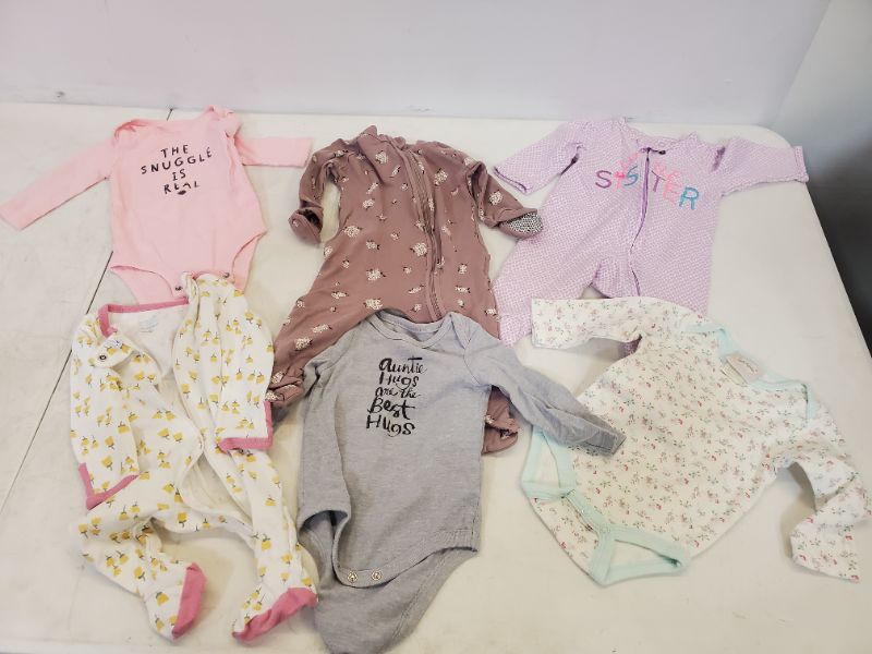 Photo 1 of 6 PIECE  BABY  LONG SLEEVE ONESIES LOT - SIZE VARIES  (0M-9M)