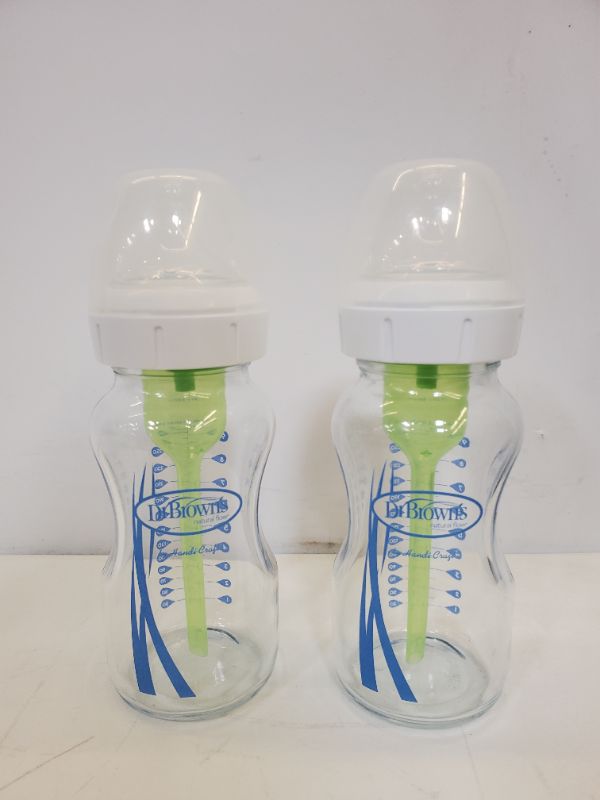 Photo 1 of SET OF 2 - DR. BROWN'S NATURAL FLOW BABY BOTTLES -ANTI-COLIC 9OZ GLASS BOTTLES 