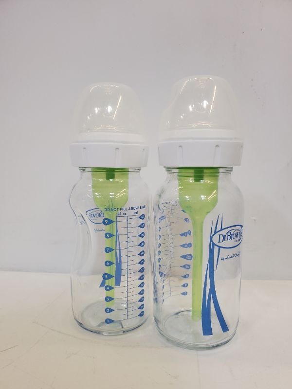 Photo 2 of SET OF 2 - DR. BROWN'S NATURAL FLOW BABY BOTTLES -ANTI-COLIC 9OZ GLASS BOTTLES 