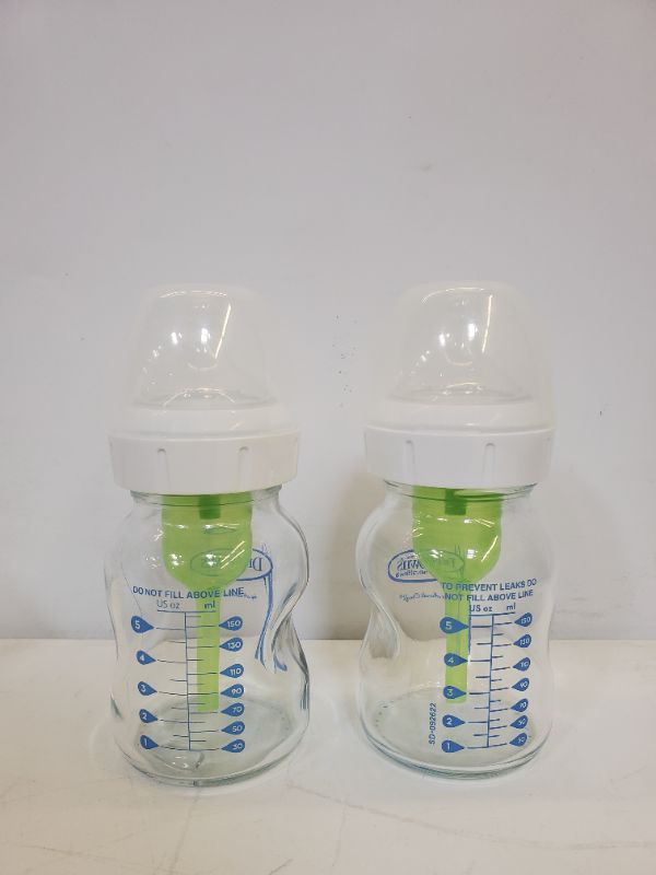 Photo 2 of SET OF 2 - DR. BROWN'S NATURAL FLOW BABY BOTTLES -ANTI-COLIC 5OZ  GLASS BOTTLES WITH SIZE 4 NIPPLE