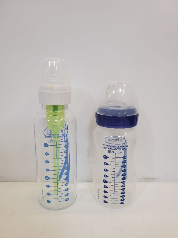 Photo 2 of SET OF 2 - DR. BROWN'S BABY BOTTLES -ANTI-COLIC - ONE 8OZ GLASS BOTTLE & ONE 9OZ PLASTIC BOTTLE   