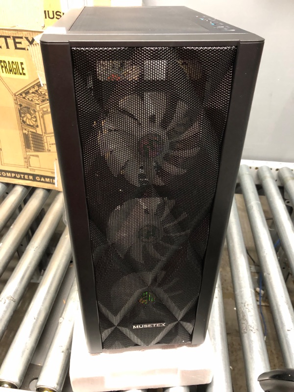 Photo 4 of MUSETEX ATX PC Case Pre-Installed 6Pcs 120mm ARGB Fans, Computer Gaming Case with Tempered Glass Side & Front Panels, Metal Honeycomb Mesh, USB3.0, S6-B