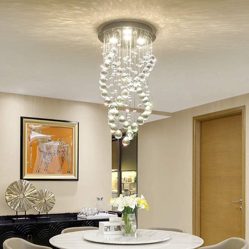 Photo 1 of 4-Lights Modern K9 Raindrop Crystal Chandelier, Flush Mount Ceiling Light Fixture for Dining Room, Living Room, Bedroom, Hallway

