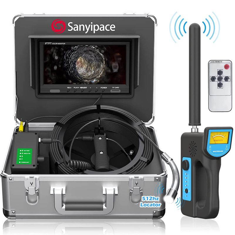 Photo 1 of Sanyipace Sewer Camera with Locator 100ft, Self-Leveling, 512Hz Sonde and Receiver, 1000TVL, 9'' IPS Screen, DVR Recorder with Sound, Zoom in/Out, Video Inspection Camera, Battery Level Display, 16GB
