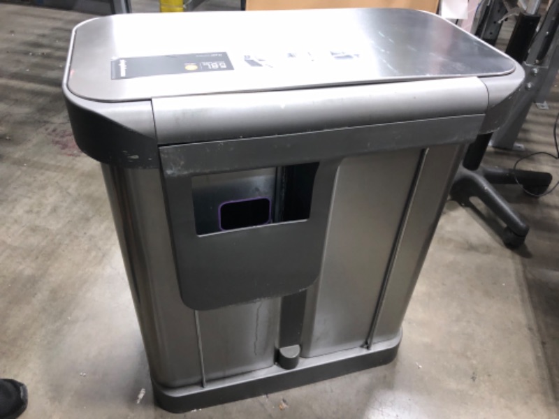 Photo 4 of 58-Liter Nano-Silver Clear Coat Brushed Stainless Steel Dual Compartment Rectangular Recycling Step-On Trash Can