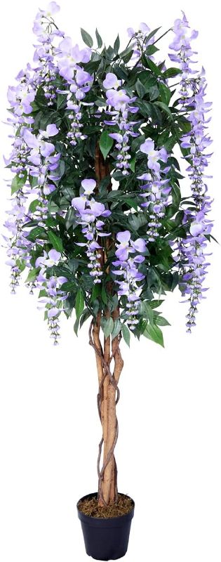 Photo 1 of AMERIQUE 5 Feet Gorgeous Blooming Wisteria Artificial Tree, Lavender, Pre-Potted with Nursery Pot, Real Touch Tech.