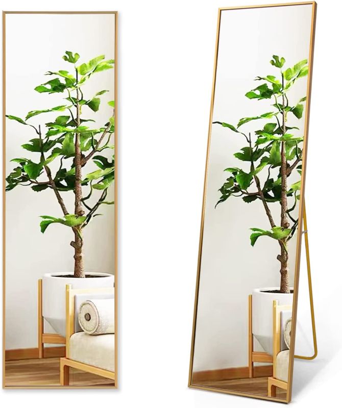 Photo 1 of ***ONE MIRROR ONLY**
FLYMUHJIA Wall Mirror Full Length Full Body Mirror Floor Mirror Standing Mirror with Aluminum Alloy Thin Frame for Bedroom Living Room, 59” X16” Gold
