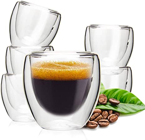 Photo 1 of 6 Pack Espresso Shot Glasses - OAMCEG 2.7 Ounces Double Wall Espresso Cups Thermo Insulated Small Espresso Cups, Latte Cappuccino Milk Juice Coffee Cups (Set of 6, 2.7oz)
