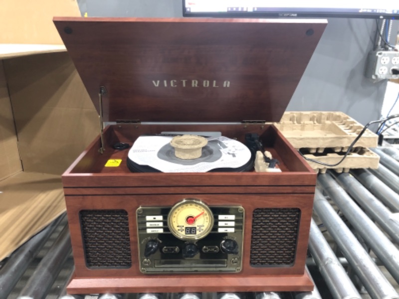 Photo 2 of TESTED**Victrola Nostalgic 6-in-1 Bluetooth Record Player & Multimedia Center with Built-in Speakers - 3-Speed Turntable, CD & Cassette Player, FM Radio | Wireless Music Streaming | Mahogany
