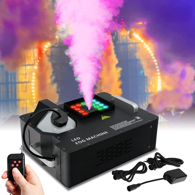 Photo 1 of TCFUNDY 1500W Fog Machine DMX 24 LED Lights RGB Smoke Machine Up/Down Vertical Spray W/Remote for Halloween Wedding Party DJ Lighting Stage Effect
