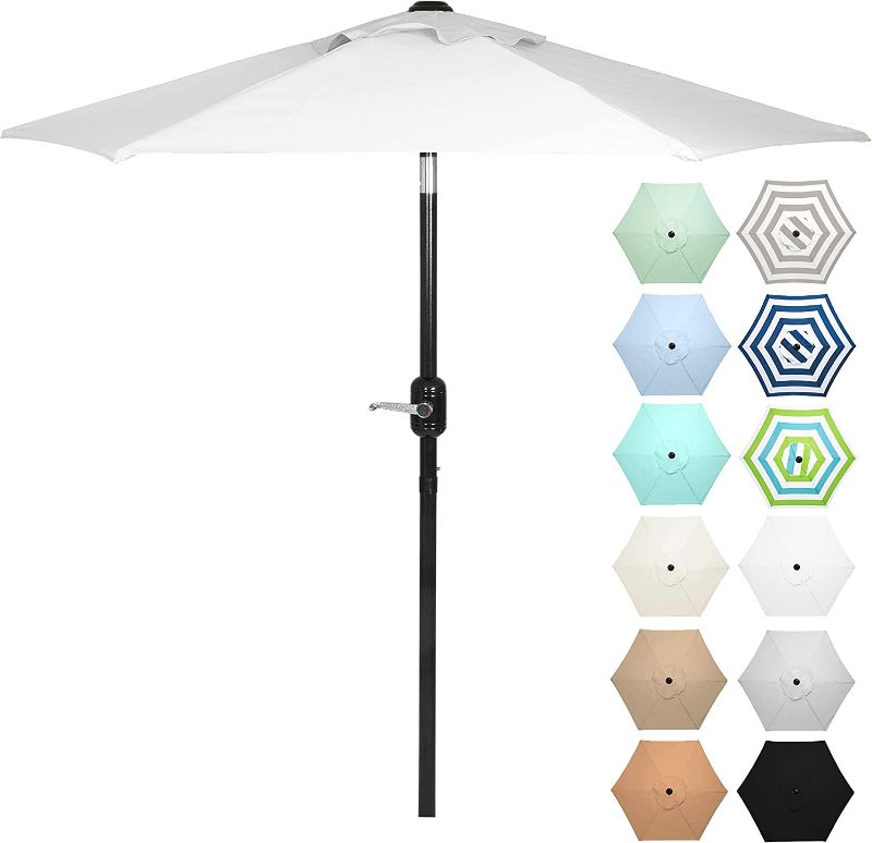 Photo 1 of 6 Ft Outdoor Patio Umbrella, Easy Open/Close Crank and Push Button Tilt Adjustment - White Market Umbrellas
