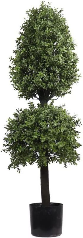 Photo 1 of 4' Artificial Topiary Double Tower Ball Shape Tree for Front Porch Decor Outdoor Plants Potted 1PC
